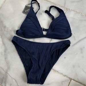 ZAFUL NWT Women's Navy Textured Triangle Bikini Set